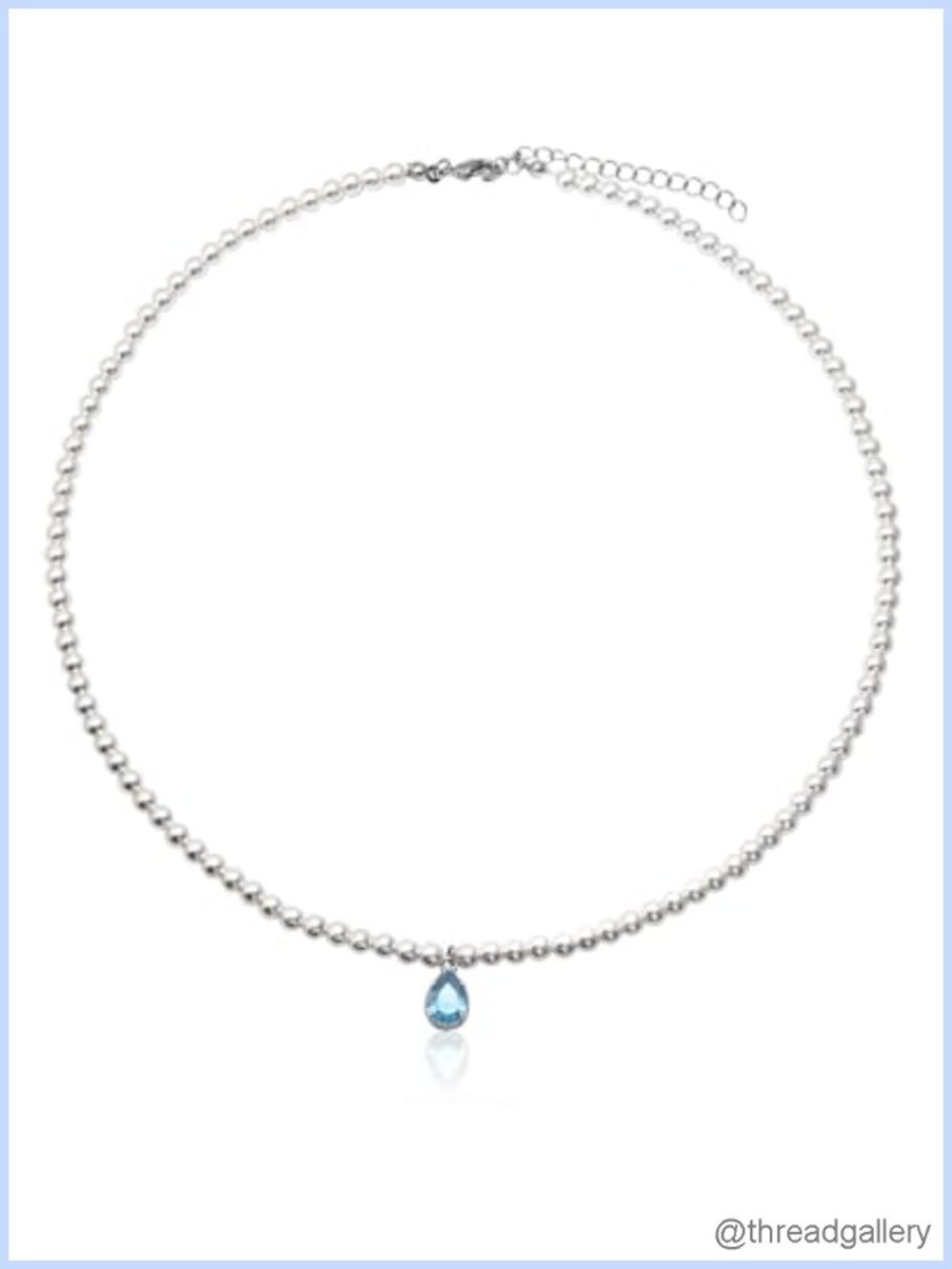 Pearl Choker Necklace with Aquamarine Charm Beaded 15.7 Inch Wedding